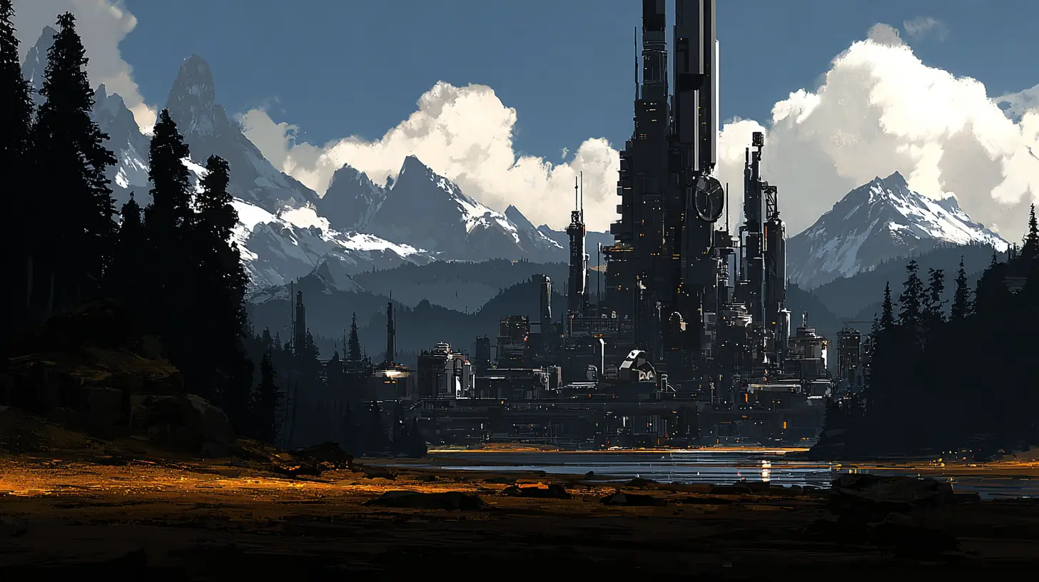A towering refinery complex at the foot of the mountains